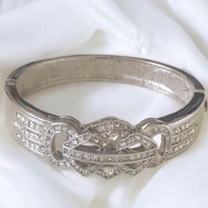 Vintage Art Deco Revival Hinge Geometric Rhinestone Bracelet